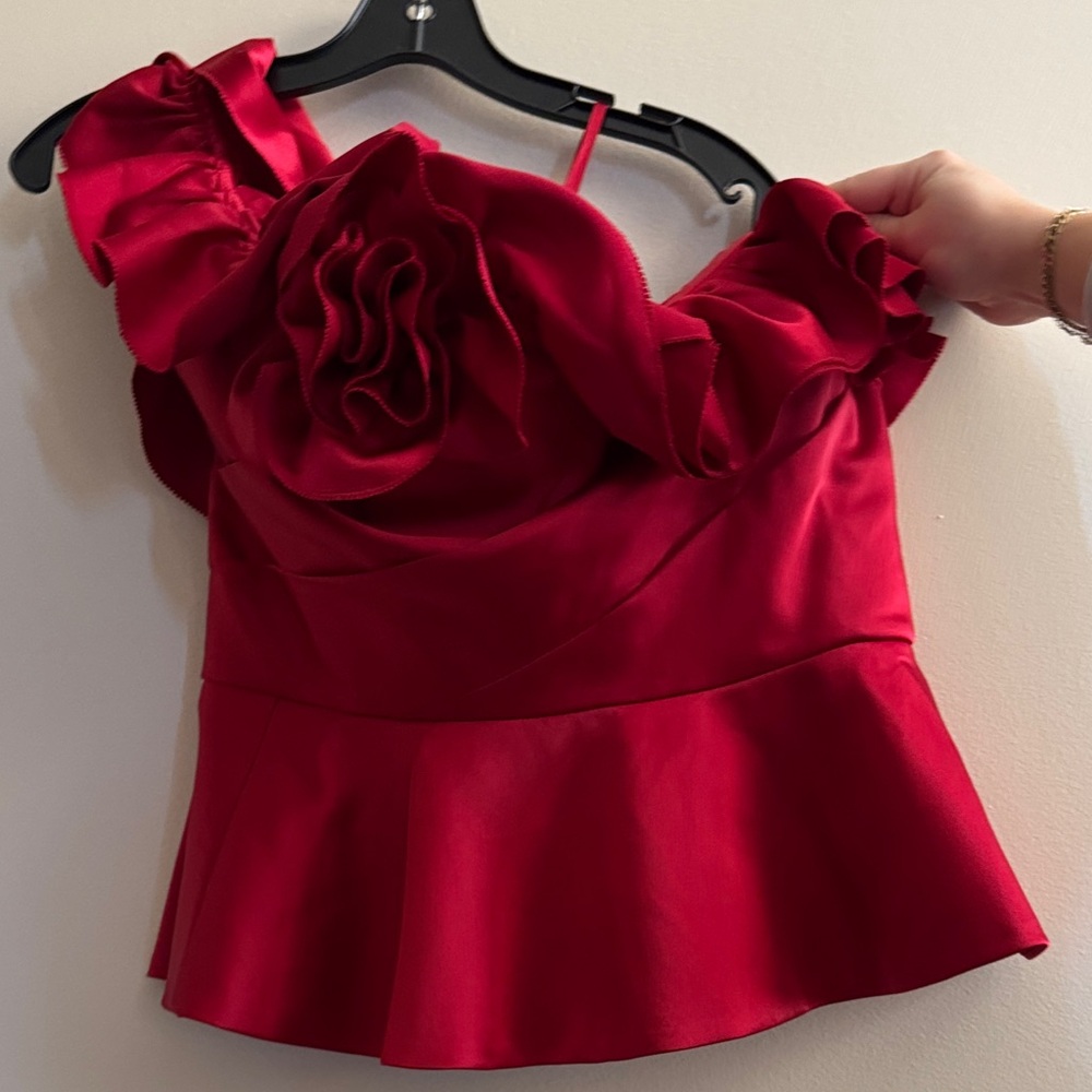 Marchesa Red Ruffle Blouse